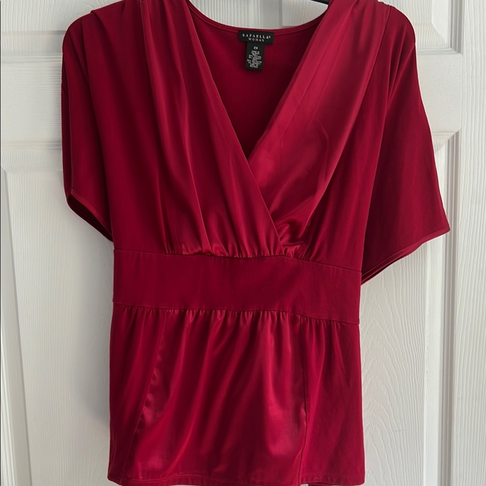 Party time: Rafaella Red Wrap Peplum Blouse- 92% cotton